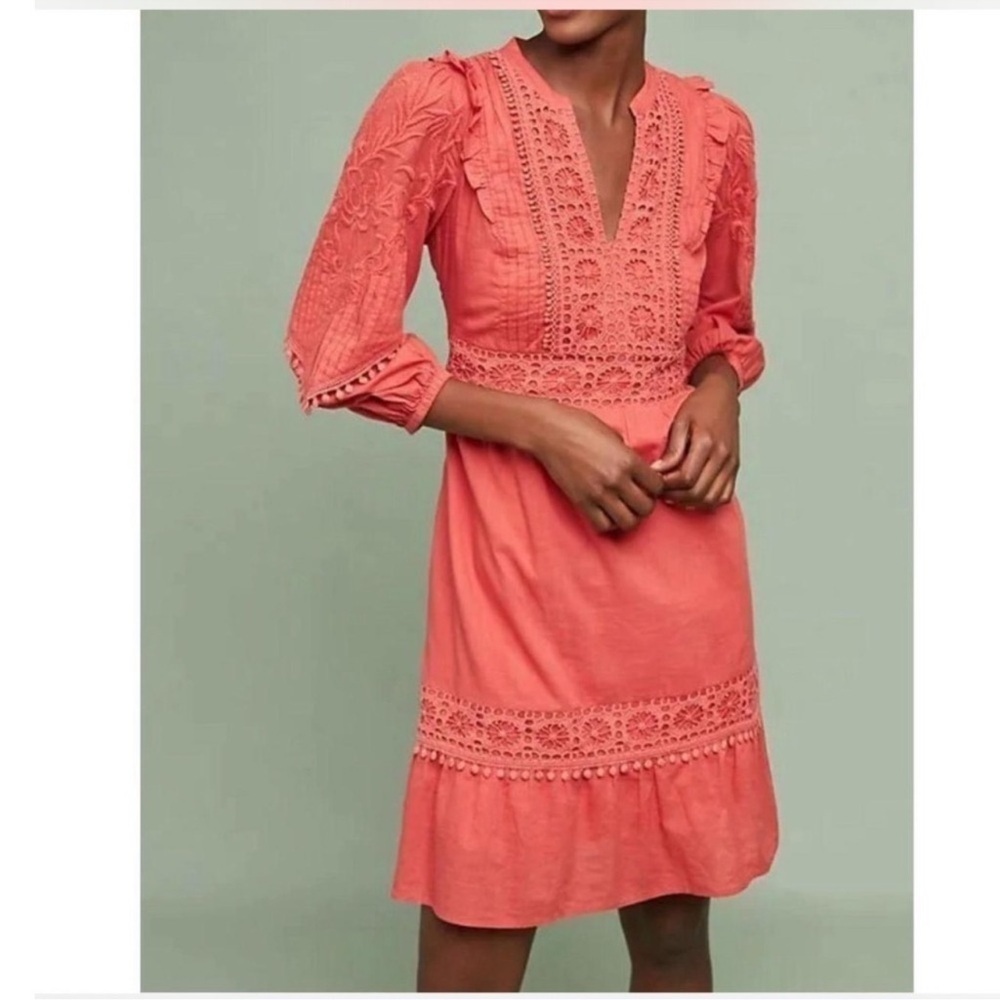 Anthropologie Akemi + Kin Josephine Coral Embroidered Dress